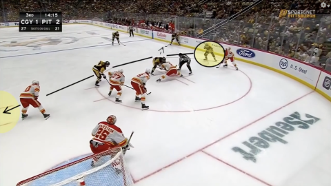 Offensive Zone Faceoff Play by Penguins - Board Side Winger To Weakside Hash
