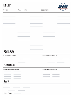 Ice Hockey Line Up Card for Coaches